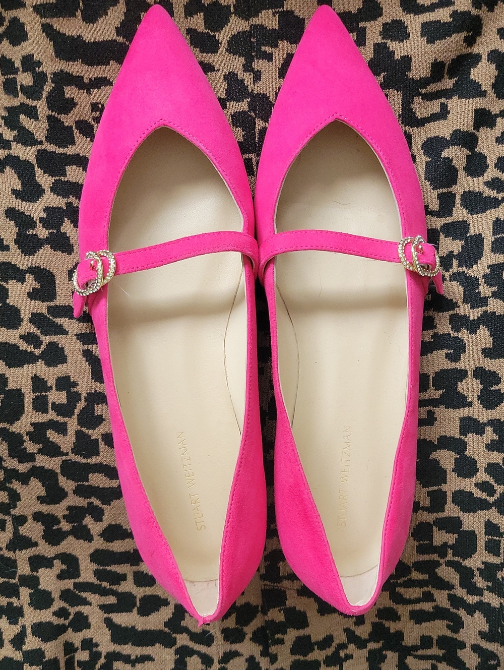 Stuart Weitzman Bright Pink Suede Pointed Mary Jane Flats Size 7